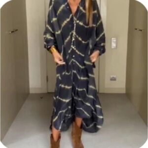 Navy and Gold Tie-Dye Maxi Dress